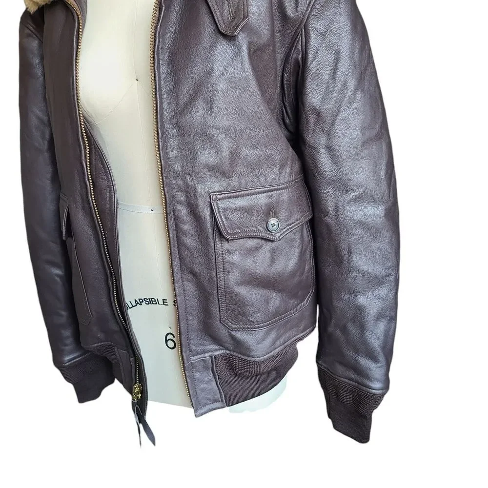 VTG G-1 Flight Aviator Bomber Shearling Mouton Collar  Leather‎ Jacket 42T Repro